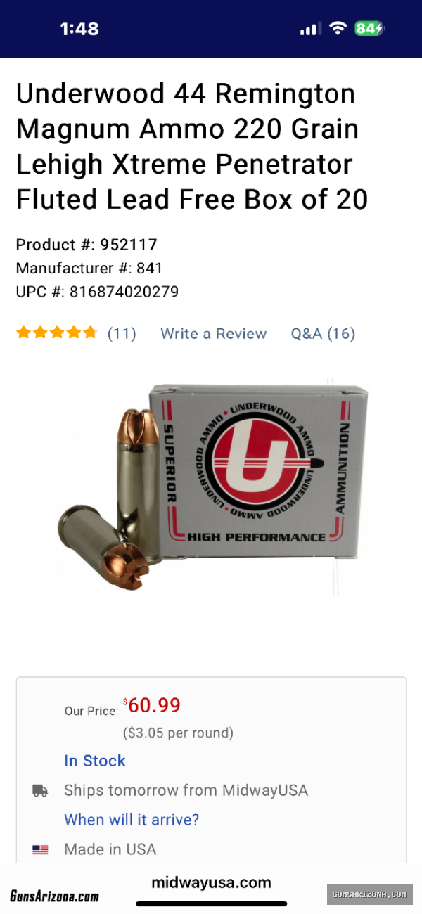 20 Fluted Penetrator .44 Magnum UnderWood
