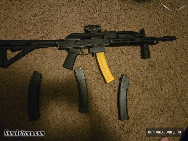 PSA AK-V 13.7” 9mm pcc w/jl billet rail, m4 stock, and ALG trigger w/ lightning bow