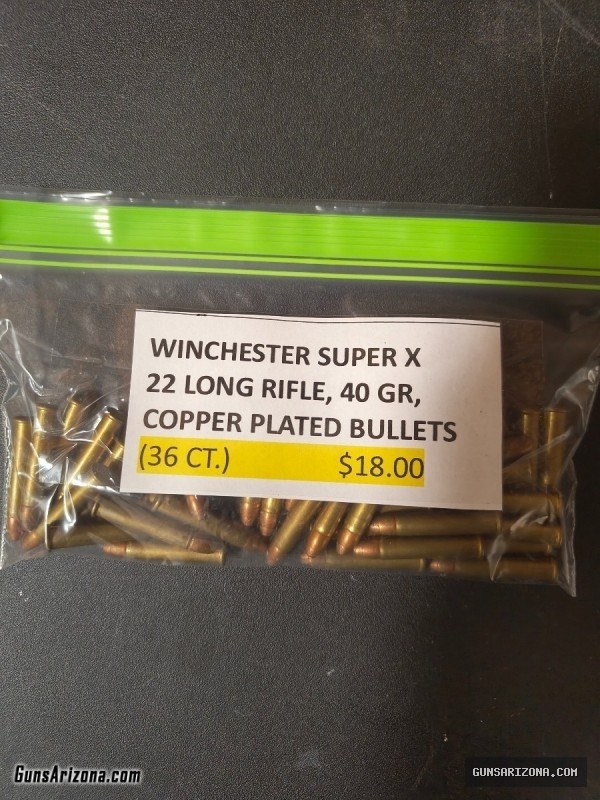 WINCHESTER SUPER X 22 LONG RIFLE, 40GR COPPER PLATED BULLETS (36 COUNT)