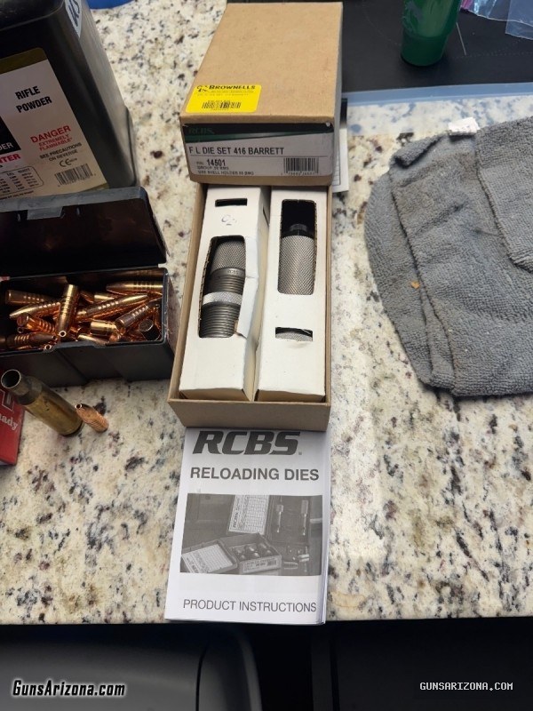 416 Barrett reloading hornady bullets, dies and Hodgdon in powder