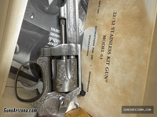 Smith & Wesson 22–32 stainless kit gun model 63 special edition factory engraved