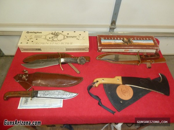 KNIVES; REMINGTON BOWIE,  WOODSMANS PAL, WESTERN BOWIE, AMES SWORD CO BOWIE