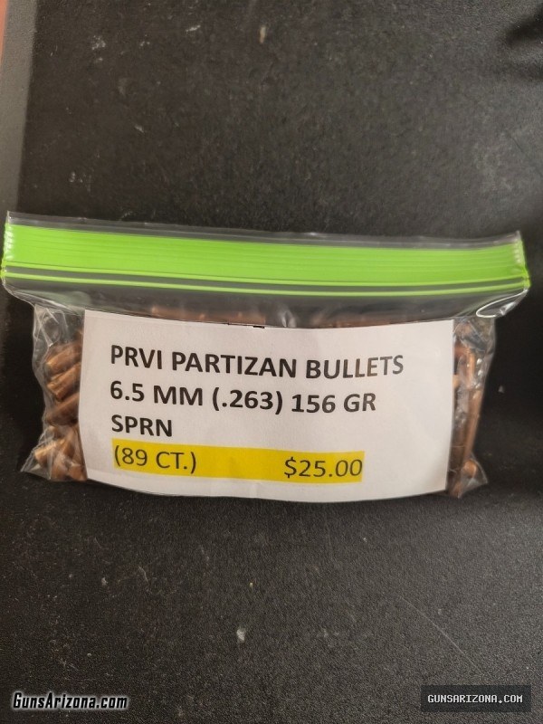PVRI PARTIZAN BULLETS 6.5MM, .263, 156 GRAIN SPRN (89 COUNT)