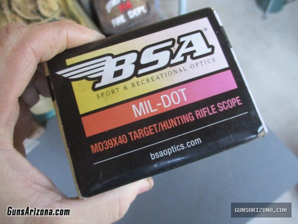 NIB BSA 3-9x40 Target Turret Hunting Mil Dot Rifle Scope