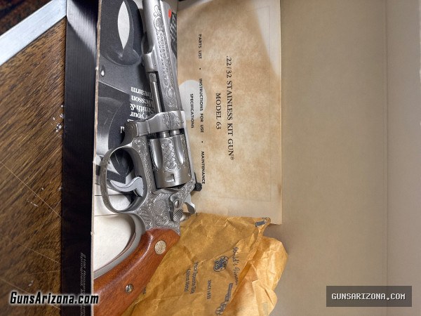Smith & Wesson 22–32 stainless kit gun model 63 special edition factory engraved