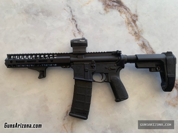 **AR15 PISTOL**7.5” Aero upper, BCM grips, Sig Romeo5,SB tactical brace, blast can***AR-15 PISTOL