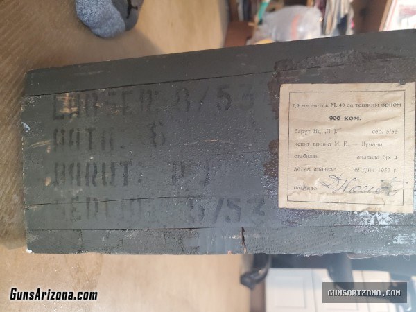 198 grain 8mm Mauser 7.92x57 Ammo from Yugosalvia SEALED case of 900 rounds