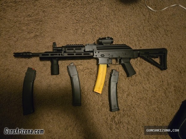 PSA AK-V 13.7” 9mm pcc w/jl billet rail, m4 stock, and ALG trigger w/ lightning bow