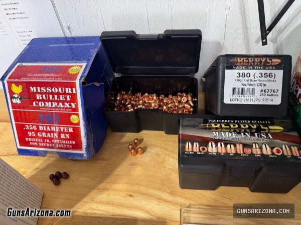 0.380 Ammo, brass, bullets, and dies for sale