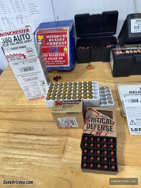 0.380 Ammo, brass, bullets, and dies for sale