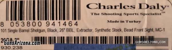 Charles Daly 20ga 3" Magnum Single shot folding shotgun with screw in choke