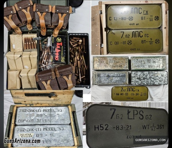$15 per box - 5,000+ rounds military 7.62x54R, light/heavy armor piercing, Russian Chinese Hungarian spam cans ammo