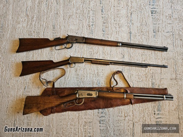 ~PRICE DROP~ LOT OF 3 WINCHESTERS, 1890 .22, 1892 .25-20, 1894 .32 Win Sp. W/ SCABBARD