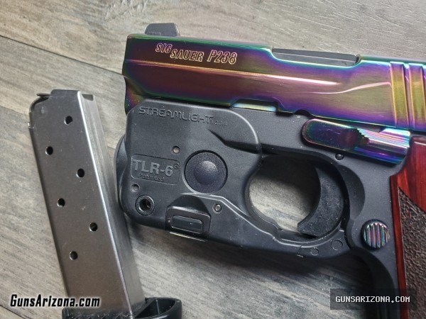 Sig Sauer P238 -380-RBT w Rainbow Blue Ti, Nite Sights, TLR-6 Laser, Kydex holster, LNIB