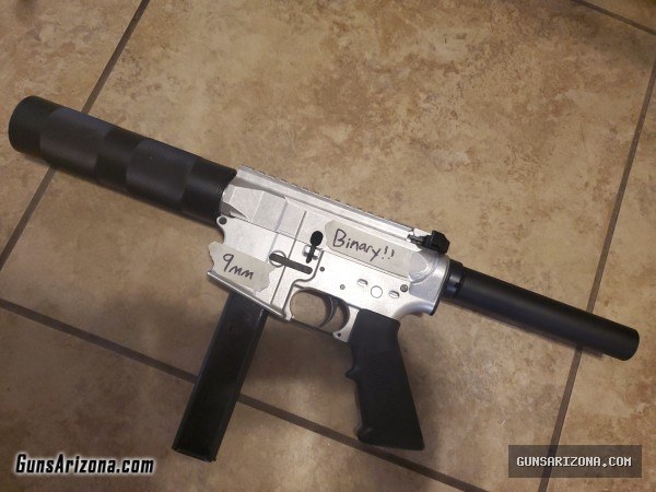 AR15 ARP AR9 7" barrel 9mm Pistol, ready for FRT with Binary Trigger