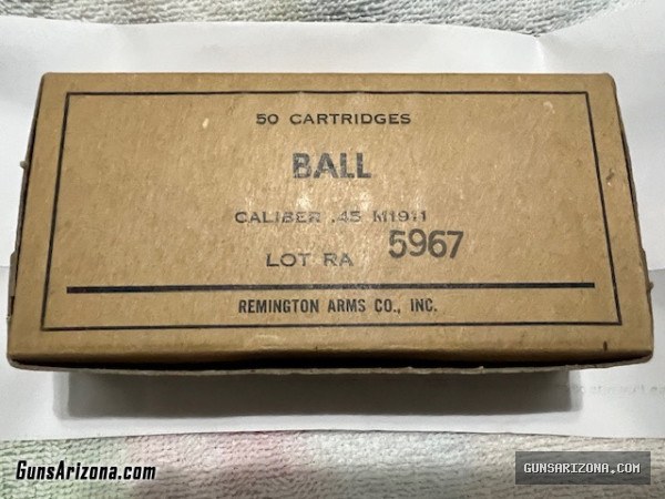 Remington Caliber 45 M1911 Military Ball Ammo Packaged in 50 Round Boxes