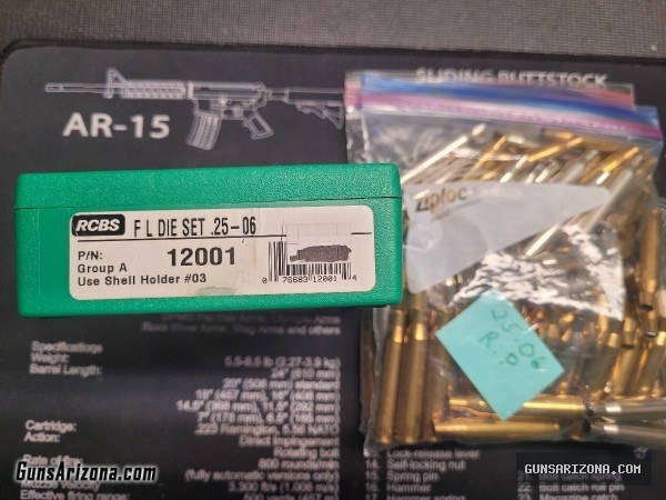 25 Caliber bullets, brass, and dies
