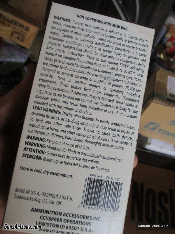 RELOADING: CCI Large Pistol Primers, #300, 1000 count per box