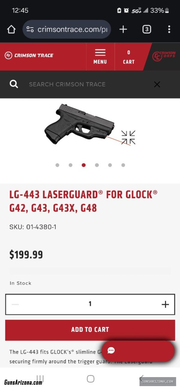 Crimson lazer for glock 42,43,43x,48
