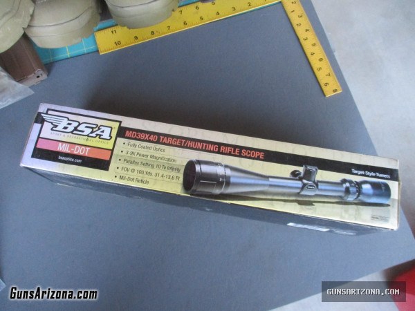 NIB BSA 3-9x40 Target Turret Hunting Mil Dot Rifle Scope