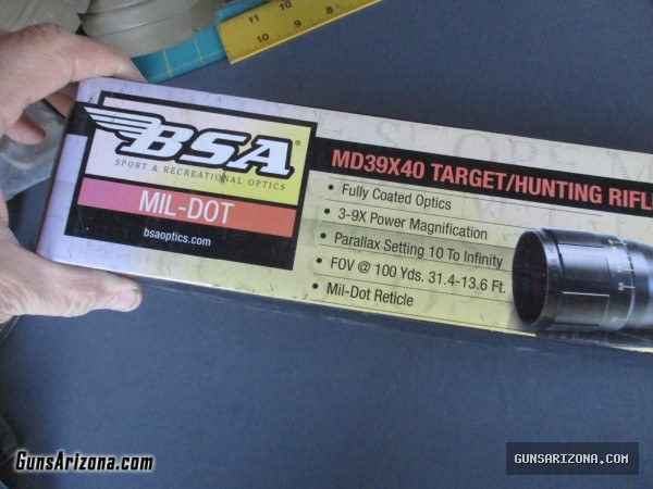 NIB BSA 3-9x40 Target Turret Hunting Mil Dot Rifle Scope