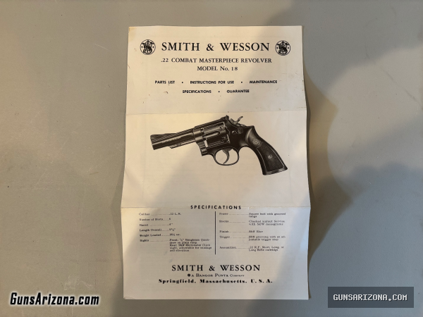 Smith & Wesson Model 18-3 Rimfire Revolver .22 Combat Masterpiece