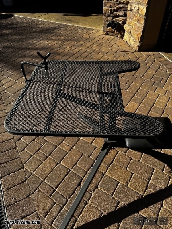Metal shooting table w seat that swivels for hunting or long range shooting