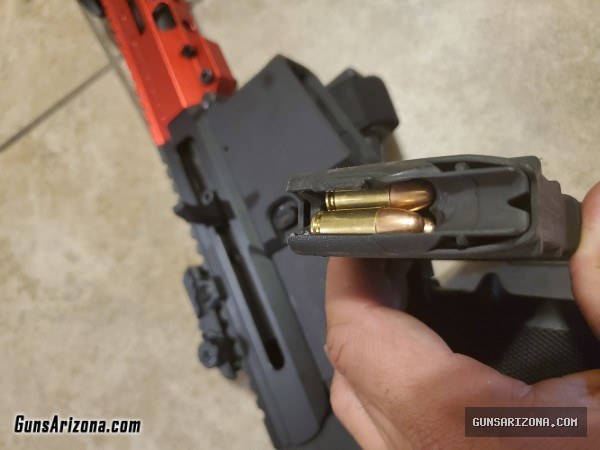 New Bufferless Side Charging AR15 AR9 7" barrel 9mm Pistol Red hand rail SB Tactical Folding brace