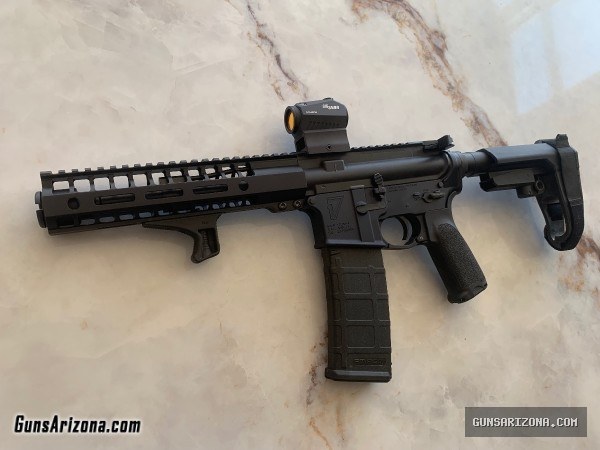 **AR15 PISTOL**7.5” Aero upper, BCM grips, Sig Romeo5,SB tactical brace, blast can***AR-15 PISTOL