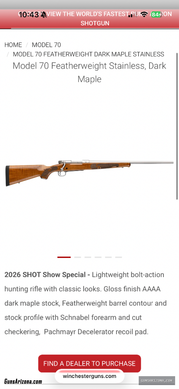 Winchester Model 70 Featherweight Stainless, Dark Maple 6.5cm