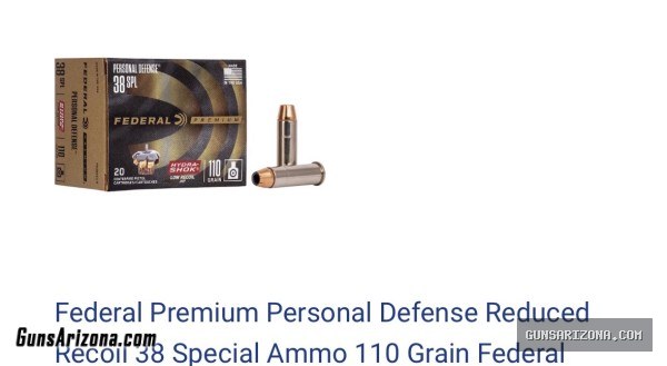 Federal Premium Personal Defense Reduced Recoil 38 Special Ammo 110 Grain 160 rds