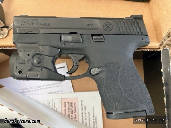 S&W Shield 2.0 9mm, night sights, light/laser, holster, 4 mags