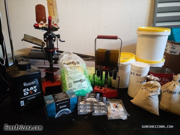 Complete 12ga Trap/Skeet Reloading Estate Lot - MEC 76R, 100lbs Shot, Primers, Clay Dot