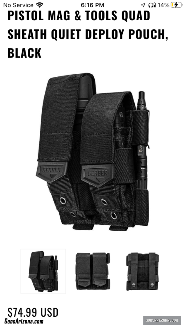 GERBER CUSTOM FIT UNIVERSAL PISTOL MAG & TOOLS QUAD SHEATH QUIET DEPLOY POUCH, BLACK