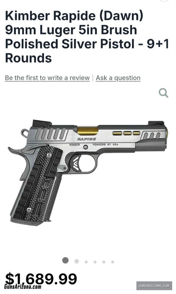 Kimber Rapide (Dawn) 9mm Luger 5in Brush Polished Silver Pistol with 1-9 Round Mag $1500 4802620742