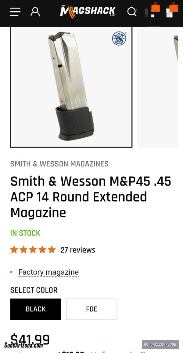 For Sale; Smith & Wesson M&P .45 high capacity magazines (4)