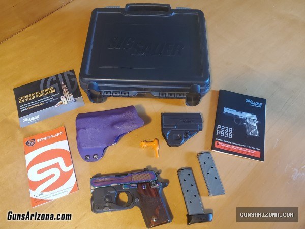 Sig Sauer P238 -380-RBT w Rainbow Blue Ti, Nite Sights, TLR-6 Laser, Kydex holster, LNIB