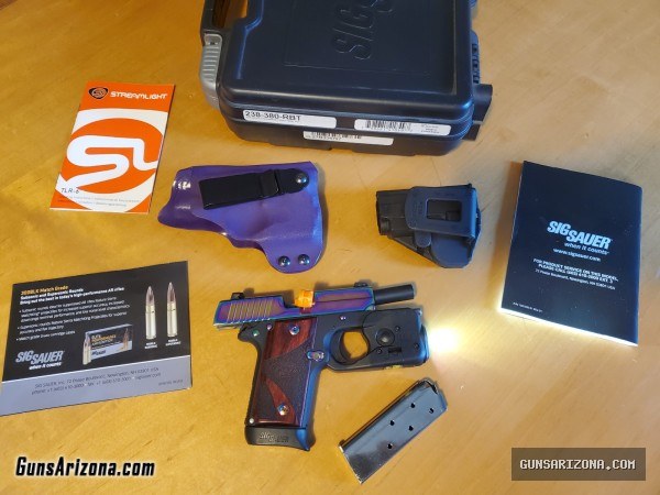 Sig Sauer P238 -380-RBT w Rainbow Blue Ti, Nite Sights, TLR-6 Laser, Kydex holster, LNIB