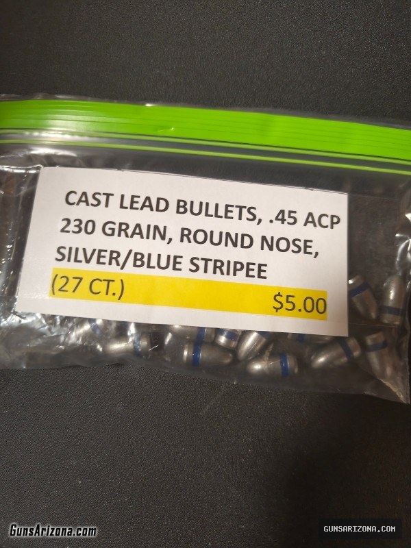 CAST LEAD .45 ACP, 230 GR, ROUND NOSE SILVER/BLUE (27 COUNT)