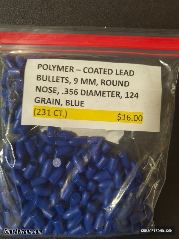 POLYMER COATED LED BULLETS 9MM .356 DIAMETER, 124 GRAIN (231 COUNT)