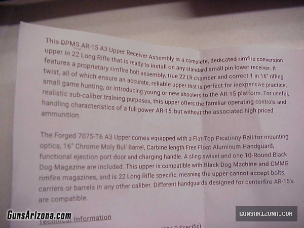 DPMS 22 CAL. UPPER FOR AR15
